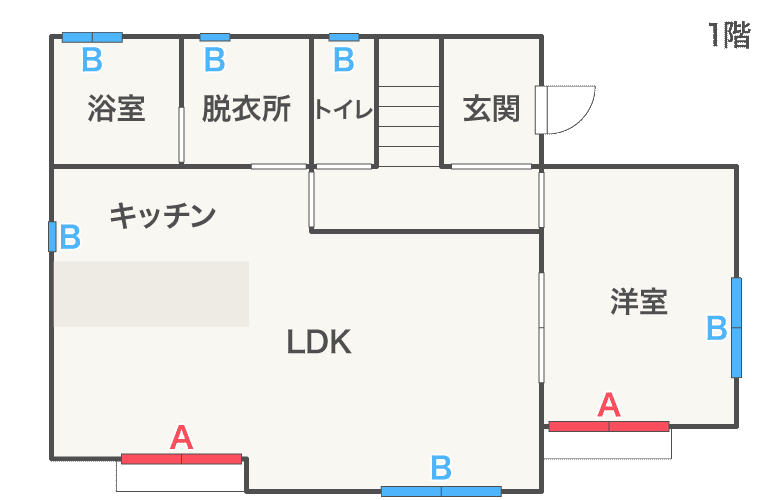 窓リフォームプラン例（戸建住宅1階間取りAB）