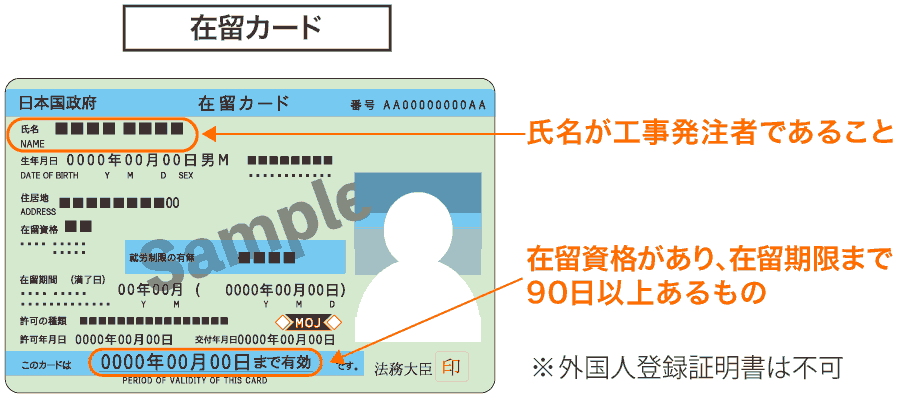 補助金申請必要書類（在留カード見本）